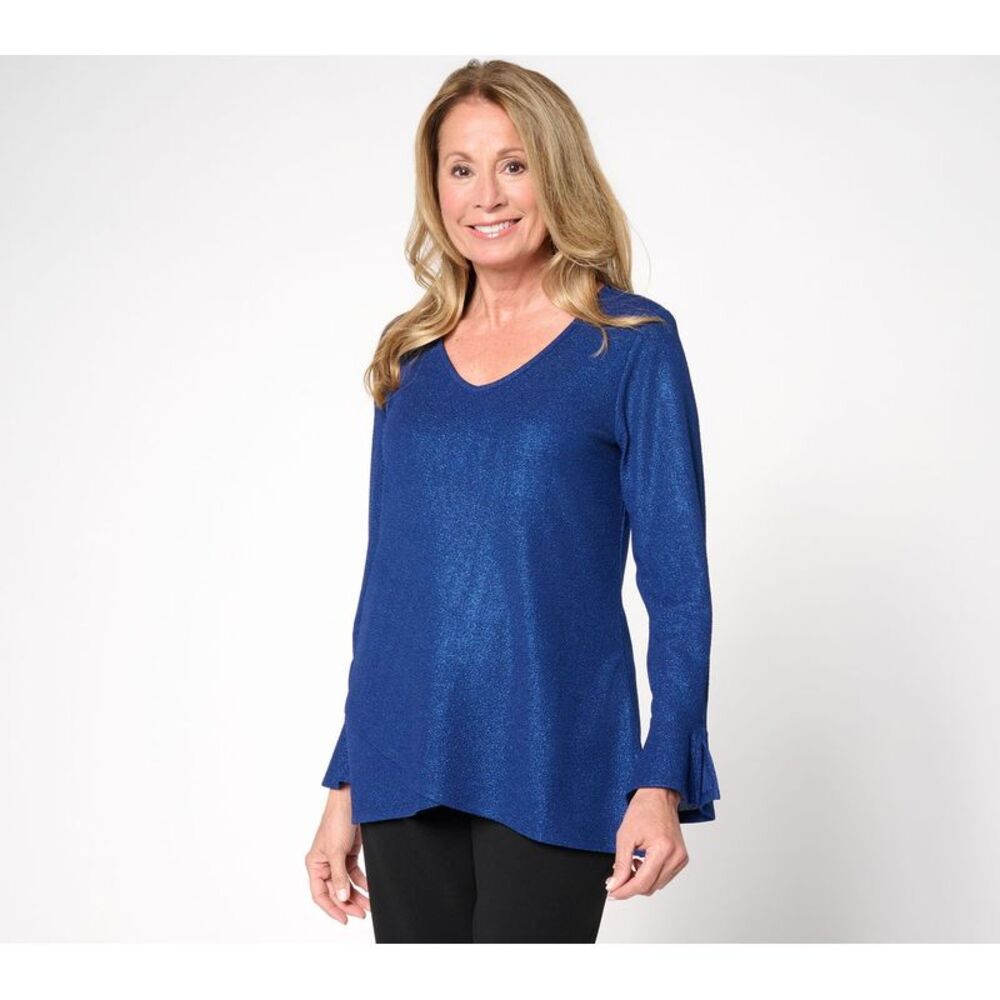 Susan Graver Women's Top Petite PM Make Your Selection: Metallic Blue